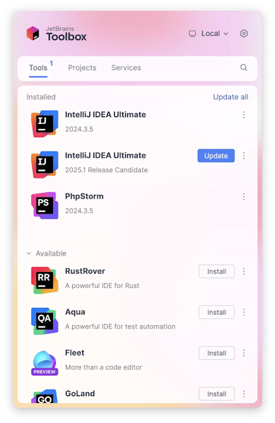 JetBrains Toolbox screenshot
