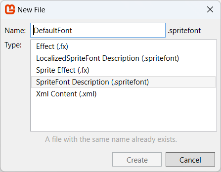 Adding the DefaultFont SpriteFont