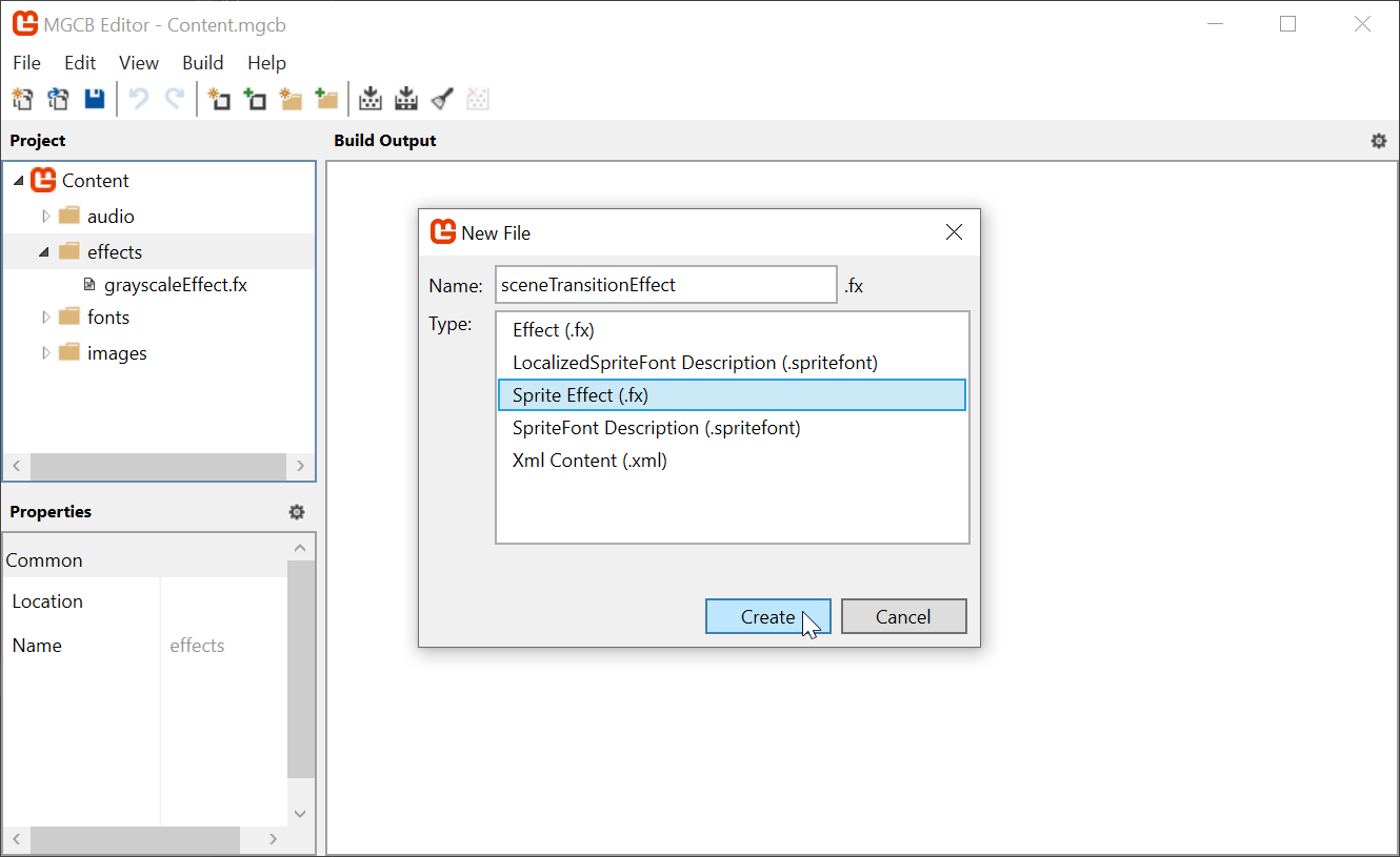 Figure 5-2: Create a new Sprite Effect