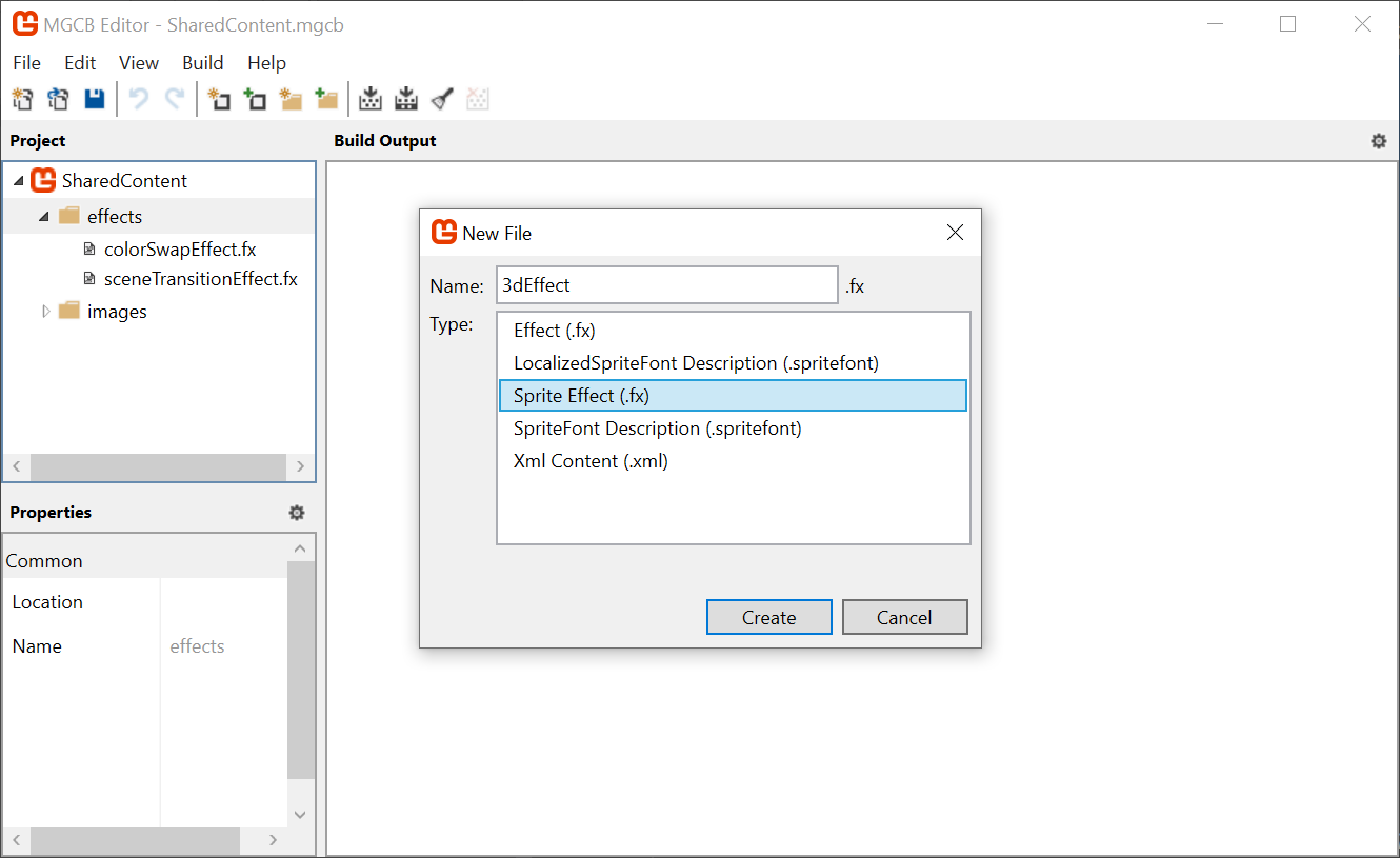 Figure 7-3: Adding the 3dEffect to MGCB