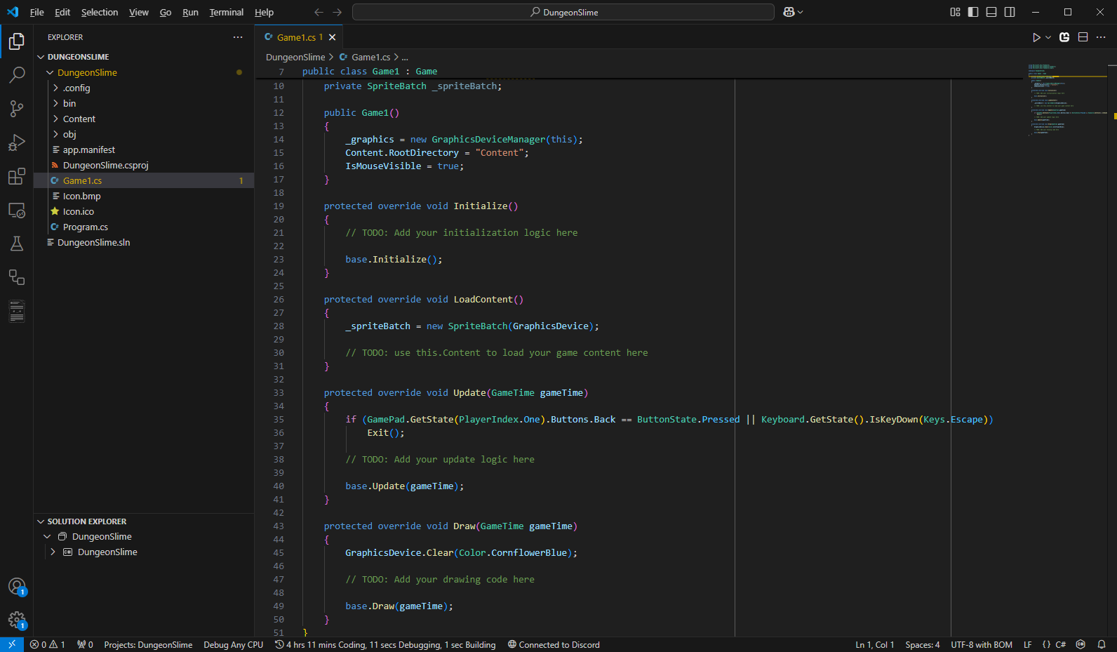 Figure 2-2: A new MonoGame project after being created in Visual Studio Code