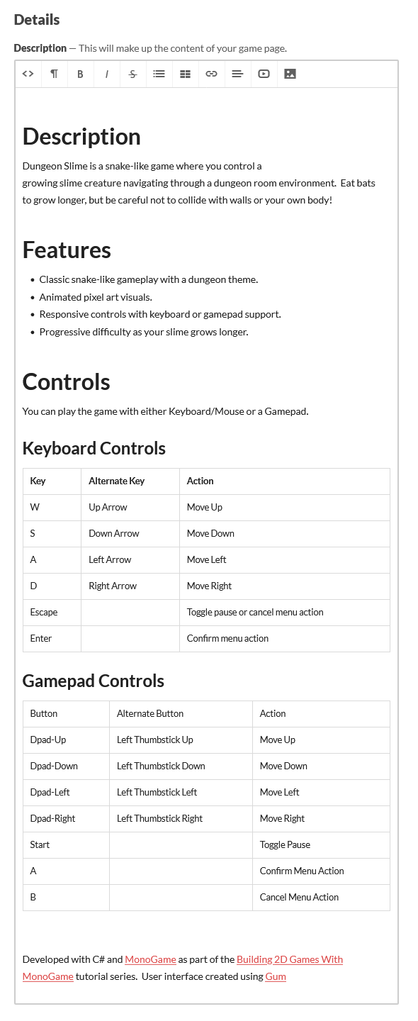 Figure 26-6: Example of a game description outline